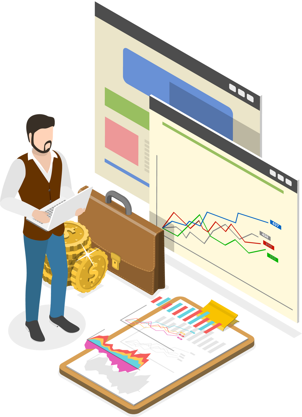 3D Isometric Flat Illustration of Financial Analysis. Item 3